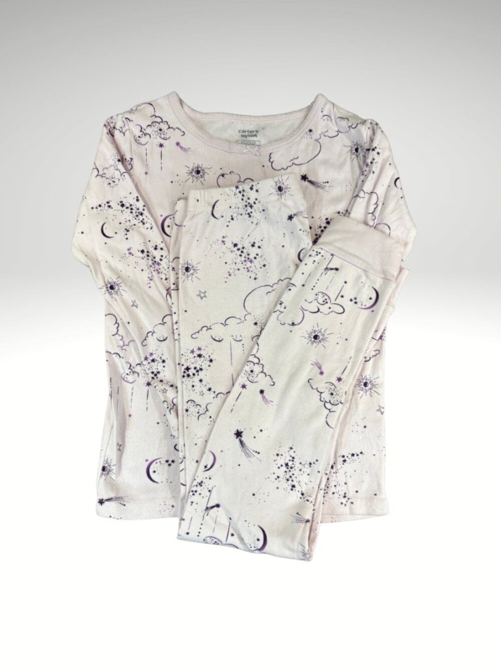 Carter's Girls Light Purple Cloud Sky Stars Cotton Pajamas Size 10 (SKU: 129G)